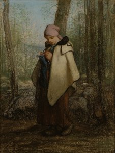 Den strikkende hyrdinde af Jean-Francois Millet