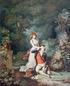 The Lover Surprised, graveret af Charles Melchior Descourtis (1753-1820) (farvegravering) af Jean Frederic (after) Schall