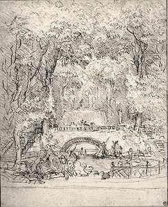 Kaskade i en have (kridt på papir) af Jean Honore Fragonard