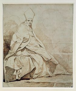 Studie af en draperet figur iført en kirkelig dragt ...