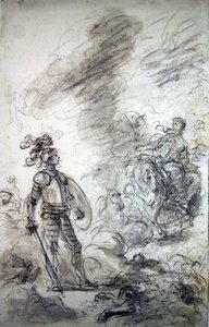 Lidia rykker frem for at møde Alceste (pen & blæk, kridt og vask på papir) af Jean Honore Fragonard