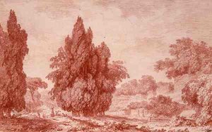 Udsigt over en park (rødt kridt på papir) af Jean Honore Fragonard
