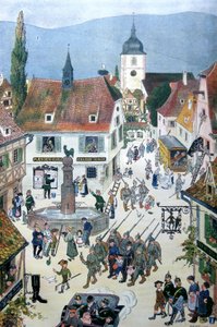 Tyskerne besætter Alsace (farve litho)