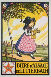 Plakat reklameøl fra Lutterbach, Alsace (farve litho)