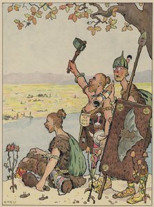 Tyskerne ser mod Alsace fra den fjerneste bred af Rhinen (farve litho)