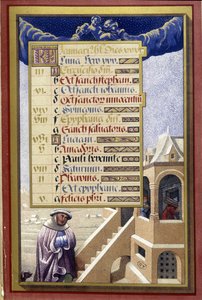 Januar: Hus om vinteren (Vandmand) - faksimile af Anne af Bretagnes timer, af Jean Bourdichon af Jean (after) Bourdichon
