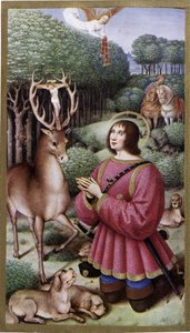 Saint Hubert - Miniature af Jean Bourdichon, faksimile af "" Hours of Anne de Bretagne""