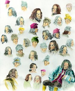 Forskellige udtryk og frisurer af forfatteren Francois Marie Arouet de Voltaire (1694-1778) lavet efter malerierne af Jean Huber (1721-1786) 1700-tallet af Jean (after) Huber