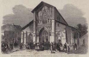 Ærkebiskoppen af Chambery, i spidsen for sit præsteskab, går fra katedralen for at stemme for annekteringen til Frankrig af Jean Adolphe Beauce