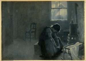 Det har været en hård vinter, pub. 1893 (farvelitografi) af Jean Alexandre Michel Andre Castaigne