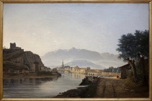 Udsigt over Grenoble taget fra Quai de la Graille, Oliemaleri af Jean Achard (1807-1884) lavet i 1837. Fotografi, KIM Youngtae, Grenoble, Musee de Grenoble.