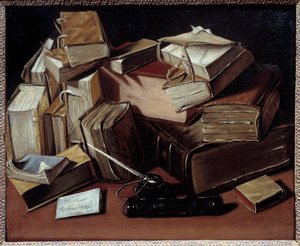 Stilleben med bøger Maleri af Jean Andreas Biset (1672-ca. 1710). Bourg en Bresse, Musee de Breu - Stilleben med bøger. Maleri af Jean Andreas Biset (1672-ca.1710). Breu Museum, Bourg en Bresse, Frankrig af Jean Andreas Biset
