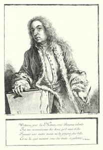Selvportræt af den franske kunstner Antoine Watteau (gravering) af Jean Antoine (after) Watteau