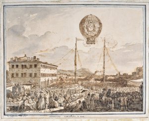 Aerostat indbygget i Aix. En ballon bygget i Aix en provence. Tegning af Jean Antoine Constantin dit Constantine d