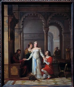 Æselskind Illustration af historien af Charles Perrault (1628-1703) af samme navn, der repræsenterer den unge prinsesse i paladset til hendes far, der er forelsket i hende. Maleri af Jean Antoine Laurent (1763-1832) 1819 søn. 0,55x0,45 m Bourg en Bresse, m