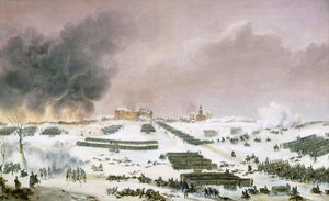 Kampagne for Preussen og Polen (1806-1807) - Simeon Jean Antoine Fort (1793-1861): Slaget ved Eylau, angreb på kirkegården 7. februar 1807, Musee de la Histoire de France, Chateau de Versailles af Jean Antoine Simeon Fort