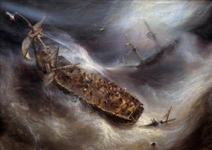 Hengivenhed af kaptajn Dess, af Bordeaux, mod Columbus hollandske skib, i Tempete-maleriet af Theodore Gudin (1802-1880) 1829 Søn. 2,1x2,95 m Bordeaux, Musee des Beaux Arts