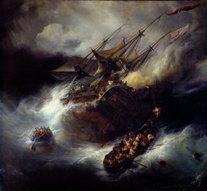 Brand fra Kent forlis af en båd (1800). Maleri af Theodore Gudin (1802-1880)