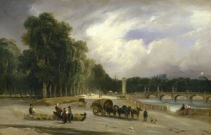 Udsigt over Cours la Reine, ca. 1828 (olie på lærred) af Jean Antoine Theodore Gudin