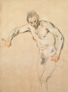 En satyr, der hælder vin, ca. 1716 (kridt på papir)