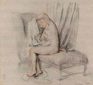 Nøgen kvinde fjerner sin kemi, ca 1717. af Jean Antoine Watteau
