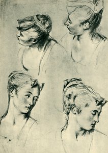 Fire undersøgelser af kvindelige hoveder, begyndelsen af det 18. århundrede, 1943. af Jean Antoine Watteau