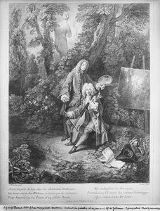 Jean Antoine Watteau og hans ven Monsieur de Julienne, graveret af Nicolas Henri Tardieu (1674-1749) af Jean Antoine Watteau