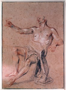 Man Nude Blyantstegning af Jean Antoine Watteau (1684-1721) Paris fra det 18. århundrede, Musee du Louvre af Jean Antoine Watteau