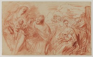 Ark med studier efter Old Masters (rødt kridt på papir) af Jean Antoine Watteau