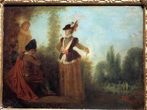 Eventyreren En stilfuld ung kvinde i rejsedragt. Maleri af Jean Antoine Watteau (1684-1721) Troyes musee des Beaux Arts fra det 18. århundrede af Jean Antoine Watteau