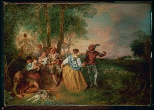Hyrderne (maleri på træ) af Jean Antoine Watteau