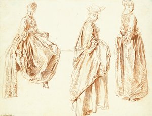 Tre damer i profil til højre, en siddende, ca. 1713-14 af Jean Antoine Watteau