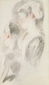 To undersøgelser af en kvinde, tre fjerdedele bagfra, en i profil (sangvinsk og sort kridt på papir) af Jean Antoine Watteau