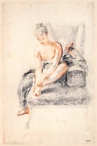 Ung kvinde, nøgen, med den ene fod i hænderne, 1716-18.