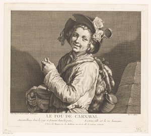 Dreng med en junk pot Le Fou de Carnival (titel på objekt) af Jean Aubert