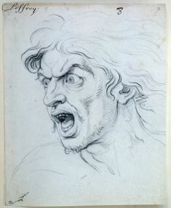 Udtryk for Sjælens Lidenskaber; den Frygtelige. Tegning af Jean Audran (1667-1756)