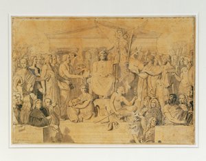 Apotheosis of Homer (blyant, pen, brunt blæk og brun lavering) af Jean Auguste Dominique Ingres