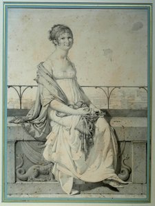 Portræt af Miss Barbara Bansi siddende i et italiensk landskab. Tegning af Jean Auguste Dominique Ingres (1780-1867) af Jean Auguste Dominique Ingres