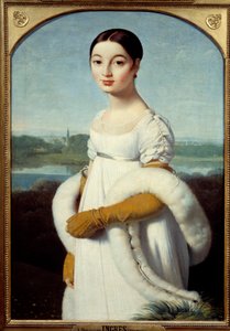 Portræt af Miss Caroline Riviere, den unge kvinde, er klædt i det første imperiums mode. Maleri af Jean Auguste Dominique Ingres (1780-1867) 1805 søn. 1x0,7 m - Portræt af Mademoiselle Caroline Riviere: Den unge kvinde er klædt i mode af Jean Auguste Dominique Ingres