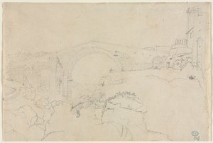 Ponte dellAbbadia ved Vulci, første halvdel af 1800-tallet. af Jean Auguste Dominique Ingres