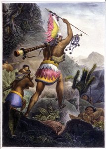 En Coroado-indianer giver signalet til pensionering, 1839 (farve litho)