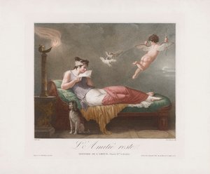 Amor leverer et kærlighedsbrev. 1800-tallet (tryk) af Jean Baptiste (after) Mallet