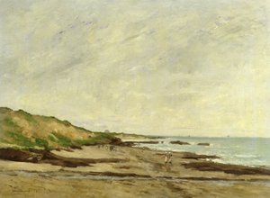 En kystudsigt med figurer på en kyst, 1872 (olie)