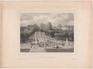 Springvand ved Château de Saint-Cloud Cascade de St. Cloud (titel på objekt) Fantastisk udsigt over Paris (serietitel) af Jean Baptiste Arnout