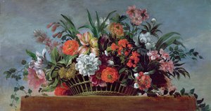 Vævet kurv fyldt med blomster (olie)