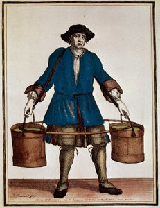 Vandbærer, farvet gravering af Henri Bonnart (1642-1711) og Jean Baptiste Bonnart (1654-1726), fra Recueil des modes de la cour de France af Jean Baptiste Bonnart