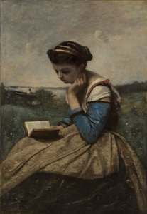 En kvinde læser, 1869 og 1870. af Jean Baptiste Camille Corot