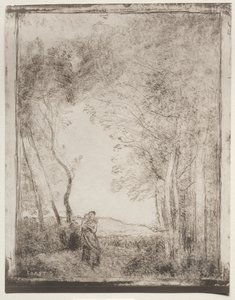 En ung mor ved indgangen til en skov af Jean-Baptiste-Camille Corot