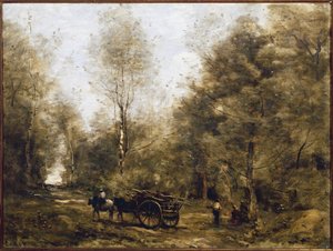 En sti i skoven i Wagnonville (olie på lærred af Jean Baptiste Camille Corot