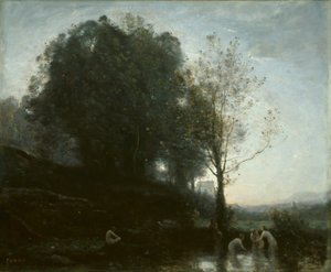 Badende nymfer og barn af Jean-Baptiste-Camille Corot